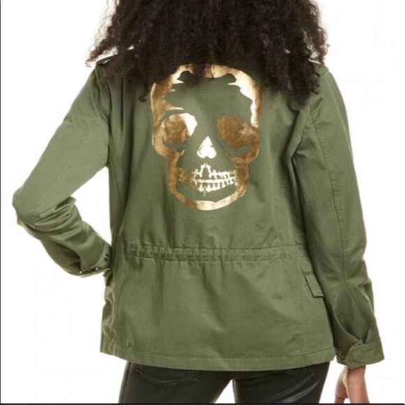 ZADIG AND VOLTAIRE Women's 100% Cotton Kayak Skull Khaki Military Jacket size 36 - Picture 2 of 7